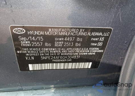 2016 Hyundai Sonata Se из США, поврежденный, VIN 5NPE24AF6GH304831
